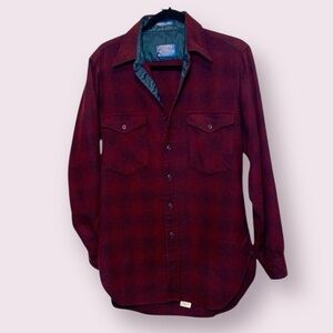 Pendleton Outdoors Man Wool Button Down Shacket Shirt Dark Red Size Large